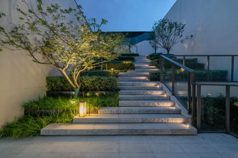 Landscape Stairs, Landscape Steps, Garden Stairs, Exterior Stairs, Outdoor Stairs, Backyard Lighting, Landscape Architecture Design, Outdoor Gardens Design, Garden Landscape Design