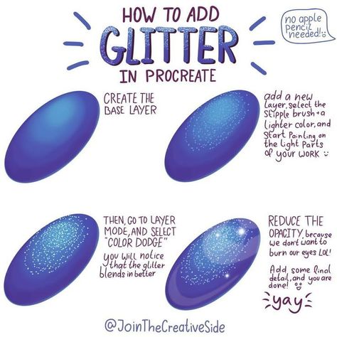 How to paint glitter in Procreate. No Apple Pencil required! #procreate #procreatetutorial Shade Reference, Procreate Dreams, Ipad Tools, Draw Color, Procreate Ipad Tutorials, Ipad Tutorials, Procreate Ipad Art, Procreate Drawing, Procreate Tutorial