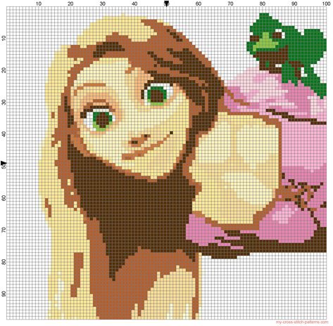 Rapunzel Tangled cross stitch pattern Tangled Cross Stitch, Free Cross Stitch Patterns, Patterns Simple, Disney Cross Stitch Patterns, Crochet Disney, Motifs Perler, Pola Kristik, Disney Cross Stitch, Cross Stitch Funny