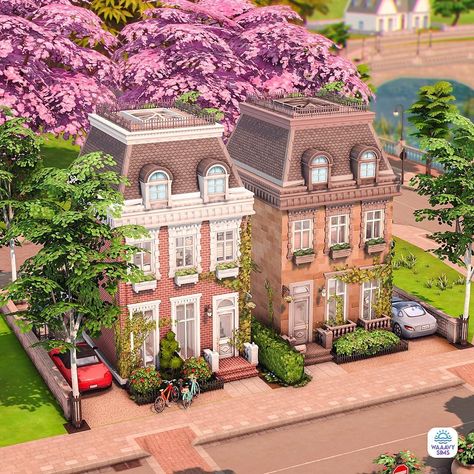 waaavy ⋒ sims (@waaavysims) • Instagram photos and videos Penthouse Sims 4, Sims 4 Victorian House, Apartment Building Exterior, 1920 House, Landing Ideas, Sims Challenge, The Sims 4 Lots, British House, Sims 4 Challenges