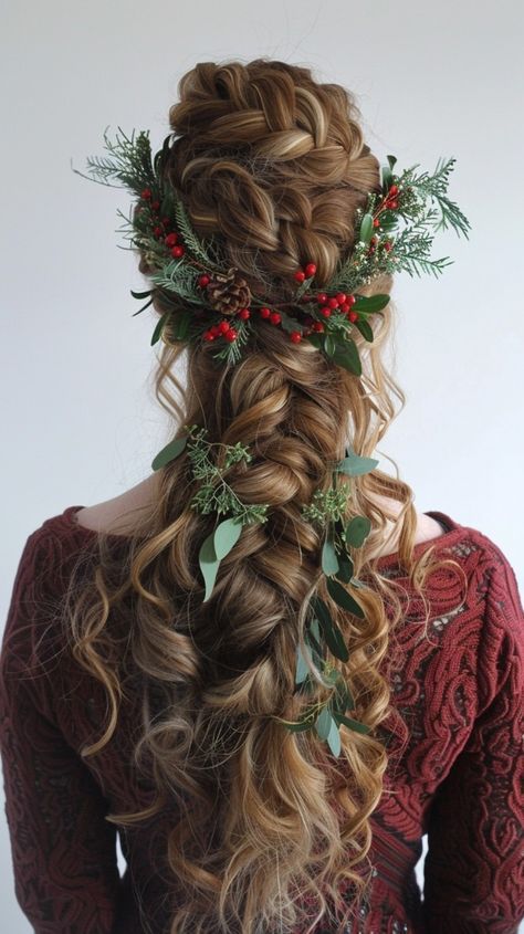 Forest Wedding Hair, Braids And Curls, Bow Styles, Boho Braid, Forest Theme Wedding, 2025 Wedding, Beachy Style, Braids With Curls, Christmas Hairstyles