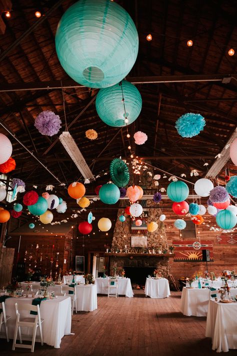 Wedding Lanterns Decorations, Fairy Lights And Flowers Wedding, Festival Wedding Colour Scheme, Coloured Lanterns Wedding, Colourful Lanterns Wedding, Bohemian Festival Wedding, Music Festival Wedding Ideas, Festival Wedding Ideas Decor, Wedding Festival Invitation