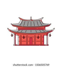 Chinese Architecture Traditional, Traditional Chinese House, Asian Temple, Chinese Icon, Temple Drawing, Chinese Pagoda, Chinese House, House Icon, House Cartoon