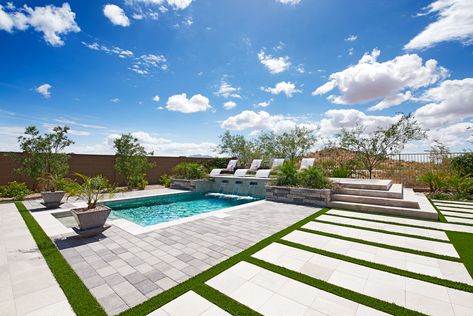 Arizona Backyard Landscaping With Pool, Arizona Pools Backyard, Arizona Pool Landscaping Ideas, Arizona Backyard Landscaping, Arizona Pools, Pool Decorations, Backyard Goals, Goodyear Arizona, Arizona Backyard