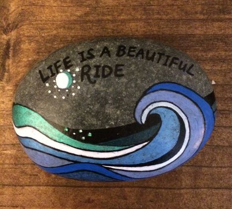 Life is an adventure - wave rock Sea Ideas, Stones Painting, Coastal Diy, Fish Rocks, Ocean Waves Painting, Wave Rock, Adventure Theme, Painted Rocks Diy, Rock Painting Patterns