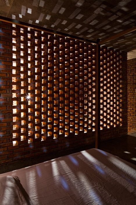 Perforated brickwork used to renovate house in Vietnam Perforated Wall, Brick Works, Blog Design Inspiration, Brick Detail, Brick Construction, Tropical Architecture, Brick Architecture, Brick Facade, Brick Patterns