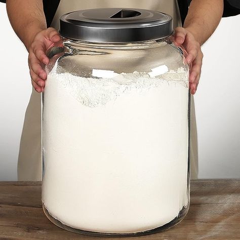 Amazon.com: Daitouge Large Glass Jars with Lids, 5.5 Gallon (21000 ML) Glass Canisters - Super Wide Mouth Glass Jar Heavy Duty Glass Storage Jars with Metal Lid for Storing Flour, Rice, Set of 1 : Home & Kitchen Bulk Flour Storage, Large Flour Storage Containers, Large Glass Canisters, Kingston House, Big Jars, Flour Jar, Thrift Ideas, Flour Storage, Canning Kitchen