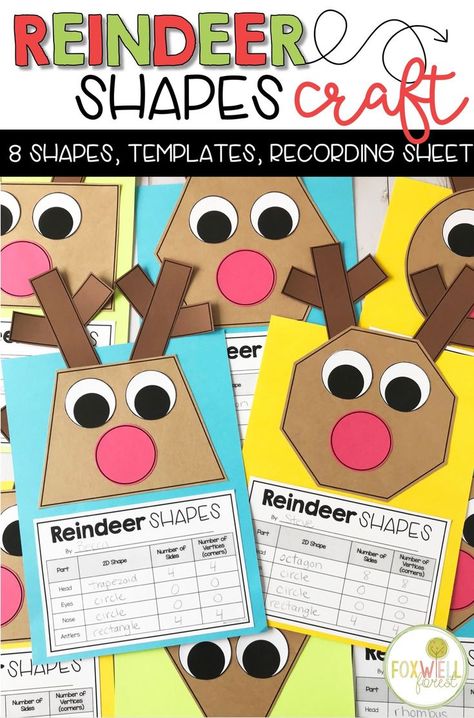 This Reindeer Shapes Math Craft is such a fun way for students to put their geometry knowledge to practice! Reindeer Shapes, Reindeer Writing, Shapes Math, Shapes Kindergarten, Kindergarten Christmas, December Activities, Holiday Math, Christmas In The Classroom, December Crafts