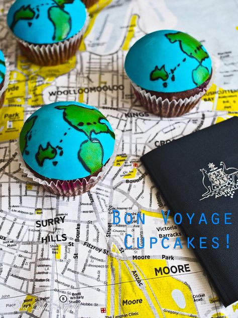 World Map Farewell Cupcakes Farewell Cupcakes, Bon Voyage Party, Whipped Chocolate Ganache, Cupcake Videos, Unbreakable Kimmy Schmidt, Cupcake Cases, Practical Wedding, World Party, Fondant Decorations