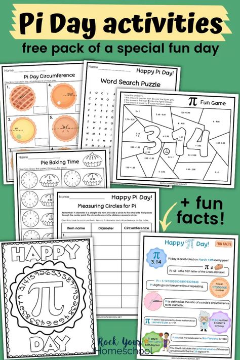 This free Pi Day activities pack is an excellent way to easily boost the learning fun for the special day. You'll find 7 pages with a variety of ways to learn about and celebrate this day. 2nd Grade Shapes Activities, Pi Day Activities 3rd Grade, Pi Day Activities 4th Grade, Free Pi Day Printables, Pi Activities For Kids, Math Week Ideas, Pi Day Worksheets, Pie Day Activities, Pi Day Ideas