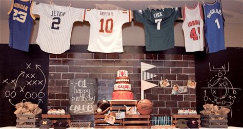 Sports Bar Theme Party, Vintage Sports Party, Jersey Party Decorations, Jersey Themed Party, All Star Sports Birthday Party, All Star Birthday Party, Dessert Tablescape, Sports Banquet, Sports Baby Shower