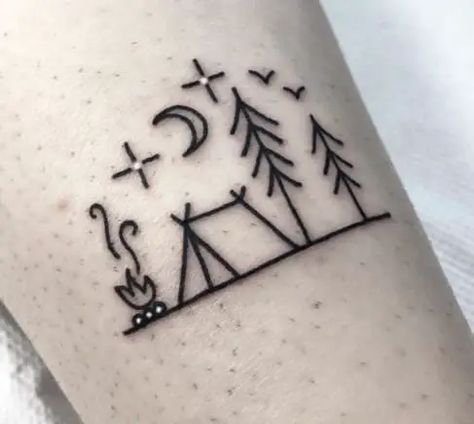 Campfire Tattoos, Campfire Tattoo, New Tattoo Ideas, Outdoor Tattoo, Camping Tattoo, Fire Tattoo, Healing Tattoo, Red Ink Tattoos, Tattoo Meaning