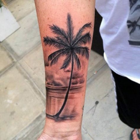 Male Wrist Black Palm Tree Tattoo                                                                                                                                                                                 More Palm Tree Tattoos, Tree Tattoo Meaning, Tree Sleeve Tattoo, Tree Tattoo Forearm, Tree Tattoo Arm, Tree Tattoo Back, Band Tattoos For Men, Tree Tattoo Men, Tropical Tattoo