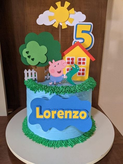 George Cake Peppa, Peppa Pig Birthday Cake For Boys, Peppa Pig George Cake, George Pig Birthday Cake, George Pig Cake, George Pig Birthday Party, Bolo Da Peppa Pig, Peppa Pig Birthday Decorations, George Pig Birthday