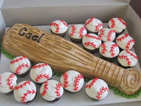 Baseball Bat Cake, Bat Cake, Baseball Cupcakes, Baseball Cake, Sport Cakes, Baseball Birthday Party, Games Kids, Baseball Party, Baseball Birthday