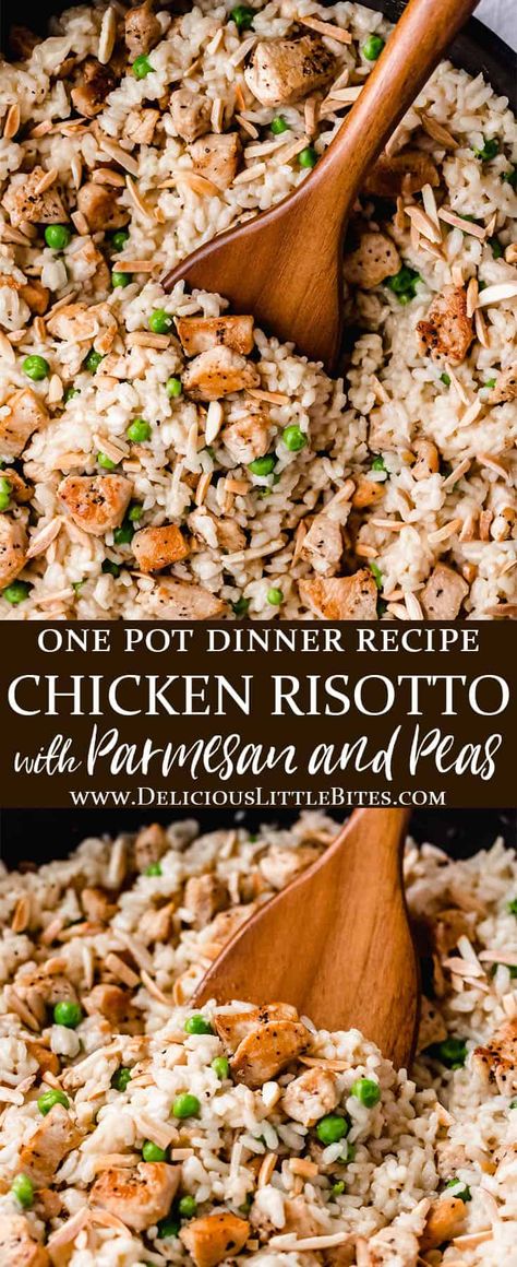 Risotto Peas Recipes, Chicken Pea Risotto, Crockpot Chicken Risotto Recipes, Chicken Thigh Risotto, Chicken And Rissoto, Rotisserie Chicken Risotto, One Pot Risotto Recipes, Risotto Recipes Sausage, What To Make With Risotto