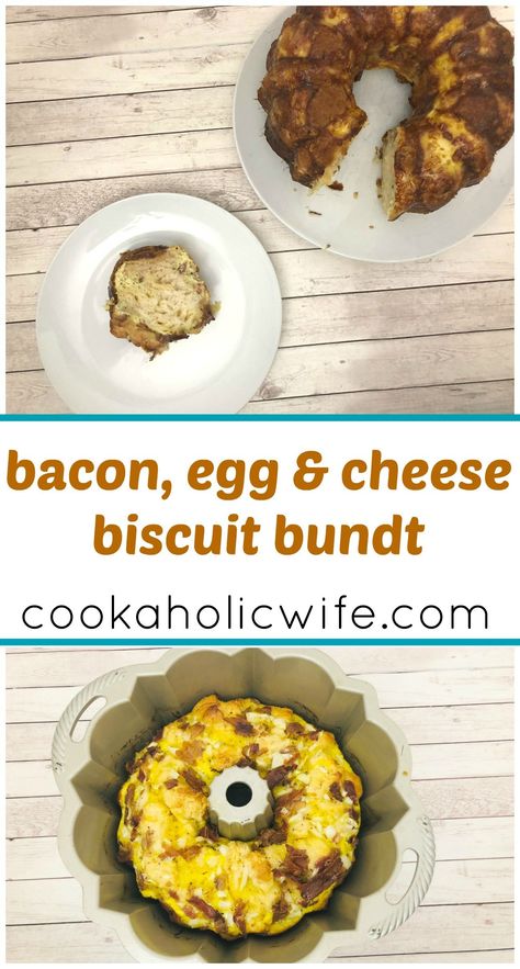 Bacon, Egg and Cheese Biscuit Bundt - Cookaholic Wife Egg And Cheese Biscuit, Yummy Breakfast Recipes, Bundt Pan Recipes, Egg Biscuits, Cheese Biscuit, Bundt Recipes, Biscuits Casserole, Bacon Egg And Cheese, Canned Biscuits