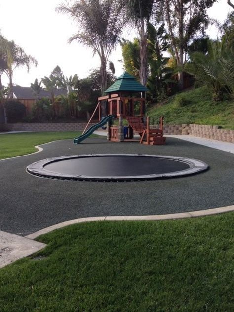 In-Ground Trampoline Are Safer Way To Jump High In Your Backyard -  #fun #outdoors Lapa Ideas, Playground Landscaping, Backyard Kids, In Ground Trampoline, Kids Backyard Playground, Backyard Kids Play Area, Backyard Trampoline, Diy Playground, Play Ground