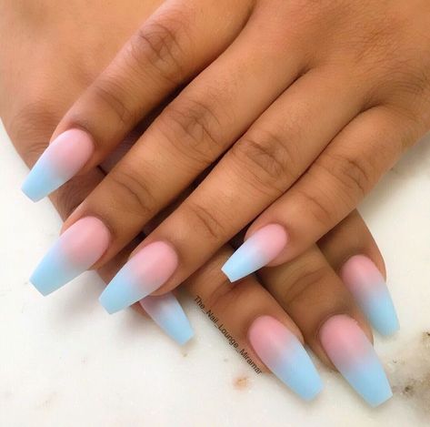 pinterest: @ nandeezy † Reveal Nails, Nail Art Matte, Gender Reveal Nails, Cotton Candy Nails, Blue Ombre Nails, Ombre Nail Art Designs, Nails Ombre, Blue Acrylic Nails, Ombre Acrylic Nails