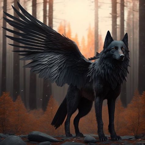 Wolf with black wings of a fallen angel. A Fallen Angel, Magical Wolf, Shadow Wolf, Wolf Artwork, Fantasy Wolf, Wolf Spirit Animal, Mythical Animal, Canine Art, Wolf Pictures