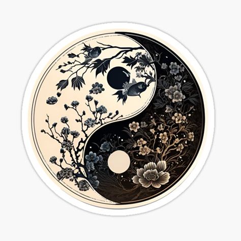 "Floral Yin Yang Balance Symbol" Sticker for Sale by cassiusblue | Redbubble Yin Yang Flower, Balance Symbol, Yin Yang Sticker, Yin Yang Balance, Chinese Philosophy, Symbol Design, Ancient Chinese, Ancient Art, Yin Yang