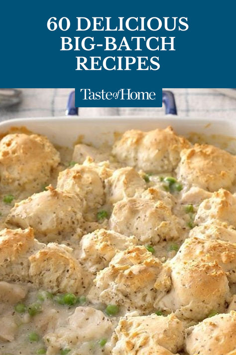 These big-batch recipes are perfect for dinner tonight and leftovers tomorrow (and maybe even the day after). Don't worry—we've got big-batch sides, desserts and breakfasts, too! #dessertrecipes #dinners #dinnerrecipes #leftoverrecipes #breakfastrecipes #potluckrecipes #recipes Crowd Size Meals, Large Group Meals Feeding A Crowd, Easy Group Meals, Make Ahead Meals For A Crowd, Dinner For Large Group, Meals For A Crowd Large Families, Easy Large Group Meals, Dinner For A Crowd, Batch Meals