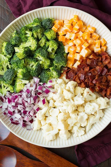 Healthy Salads Clean Eating, Broccoli And Cauliflower Salad, Salad Recipes With Chicken, Broccoli Salads, Ham Salad Recipes, Broccoli Cauliflower Salad, Potluck Side Dishes, Broccoli And Cauliflower, Raw Broccoli