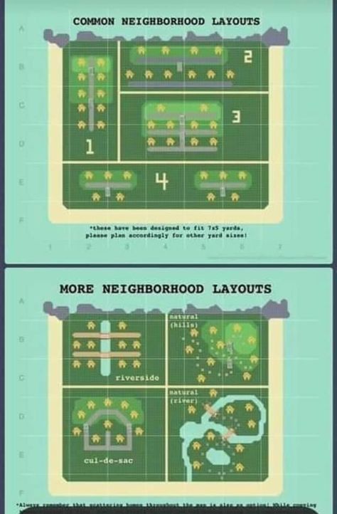 Animal Crossing Island Neighborhood Layout, Acnh Villagers Homes Layout Size, Neighborhood Acnh Layout, Animal Crossing Ideas Neighborhood, Acnh Villager Home Layout, Acnh Island Layouts Simple, Neighborhood Layout Acnh, Acnh Terraforming Ideas Neighborhood, Acnh Island Home Layouts