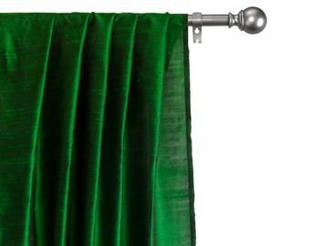 Plain Ring, Silk Dupioni, Silk Yarn, Green Silk, Curtain Panels, Rod Pocket, Forest Green, Forest, Curtains