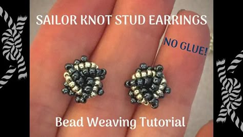 Beaded Hoop Earrings Tutorial, Hoop Earrings Tutorial, Anting Manik, Sailor Knot, Beading Earrings, Seed Bead Tutorials, Sailor Knots, Beaded Necklace Patterns, Bead Weaving Tutorials