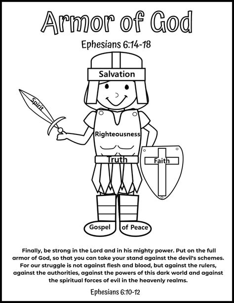 Armor of God Coloring Page - Girl God Coloring Pages, God Activities, Armor Of God Lesson, Bible Activity Sheets, Study Printables, Preschool Bible Lessons, The Armor Of God, Christian Activities, Children's Church Crafts