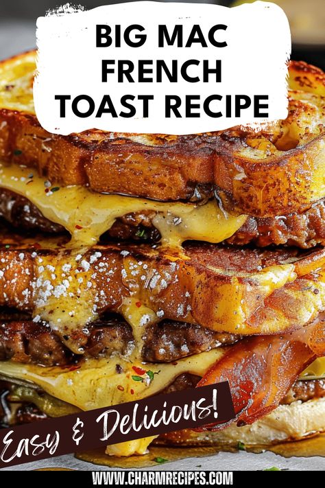 Craving a unique twist on breakfast? Try this Big Mac French Toast recipe that brings together the mouth-watering flavors of the classic burger. Picture tender brioche soaked in a savory sweet egg mixture, cooked to a perfect golden brown, and stacked with flavorful beef patties, melted cheese, and that signature Big Mac sauce. Top it off with pickles, and you've got a breakfast sensation like no other. Great for parties or a fun brunch at home, this recipe will reveal how to create restaurant-quality meals in your kitchen that everyone will love. Hamburger Bun French Toast, Big Mac French Toast, French Toast Sliders, Pickles And Cheese, Sweet Egg, Ground Beef Seasoning, Big Mac Sauce, Easy French Toast Recipe, Brunch At Home