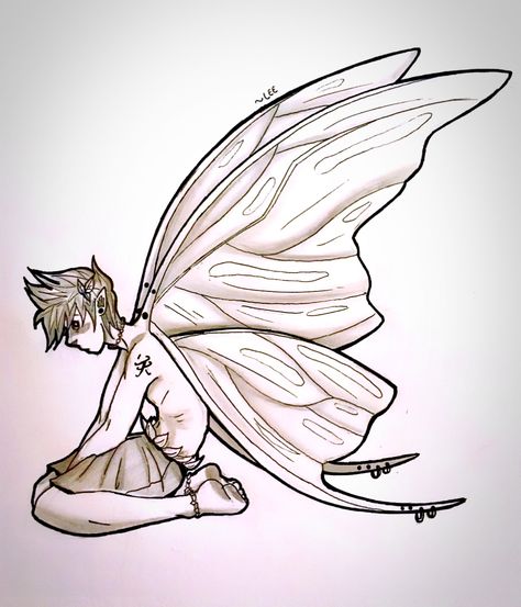 Fairy boy Male Fairy Tattoo, Fairy Boy Art, Dnd Spellbook, Faerie Tattoo, Elf Tattoo, Boy Fairy, Fairy Sketch, Male Fairy, Fairy Boy