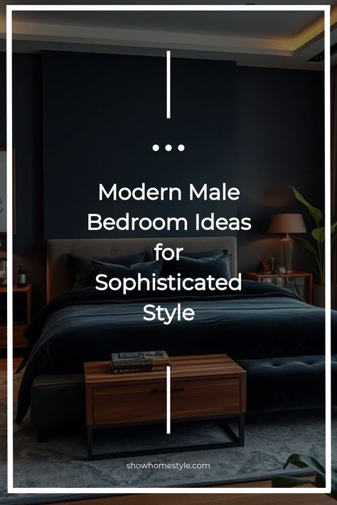 Transform your space with these sleek and sophisticated male bedroom ideas. From dark color palettes to minimalist decor, discover how to create a stylish retreat that reflects your personality. Black Couples Bedroom Ideas Apartments, Men’s Apartment Decor Aesthetic, Relaxing Guest Bedroom Ideas, Black Bed Frame Decor Color Schemes, Men’s Bedroom Style, Young Adult Bedroom Male, Black Bedroom Ideas For Men, Young Man Bedroom Decor, Modern Men’s Bedroom