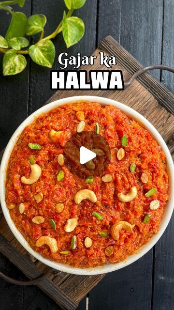 Mad Over Food | Bangalore Influencer on Instagram: "Most favourite winter delicacy: Gajar ka Halwa 😍.  Here’s my version of making it that tastes absolutely divine.  1. Heat 1/3 cup ghee and fry dry fruits of choice. Add 1kg grated red carrots and sauté for 15mins on medium heat.  2. Pour in 500ml full cream milk and cook until it’s absorbed. Add 1+1/4 cup sugar and mix. Cook until it comes together.  3. Add 2 tsp elaichi powder, 200g khoya and mix . Cook until halwa thickens. Finish with fried nuts and enjoy!  Do try it out and share your feedback pictures with me ❤️.   #gajarkahalwa #halwa #tasty #reels #recipes #foodporn #foodie #foodblogger #cooking #sweets #sweettooth #desserts #carrothalwa #feedfeed" Gajar Halwa Recipe, Gajar Ka Halwa Recipe, Carrot Halwa Recipe, Gajar Halwa, Carrot Halwa, Red Carrot, Cooking Sweets, Halwa Recipe, Indian Desserts