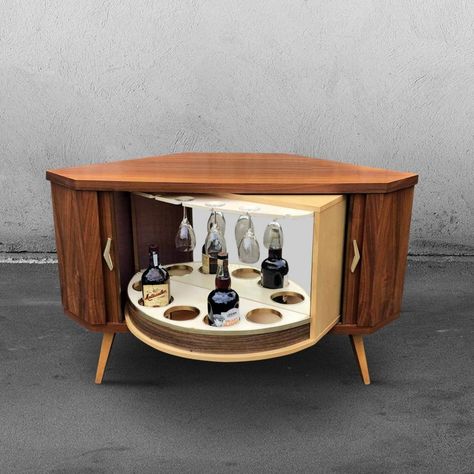 For sale: Revolving Corner Bar with Storage Space, 1960s | #vntg #vintage Bookshelf Bar, Corner Bar Cabinet, Soft Autumn Color Palette, Exterior House Renovation, Autumn Color Palette, Cozy Bar, Corner Bar, Bar Cabinets, Bar Unit