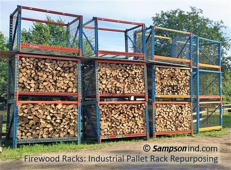 Pallet Racking Ideas, Stacking Firewood, Firewood Racks, Industrial Racks, Pallet Racking, Firewood Shed, Tractor Idea, Wood Splitter, Diy Bbq