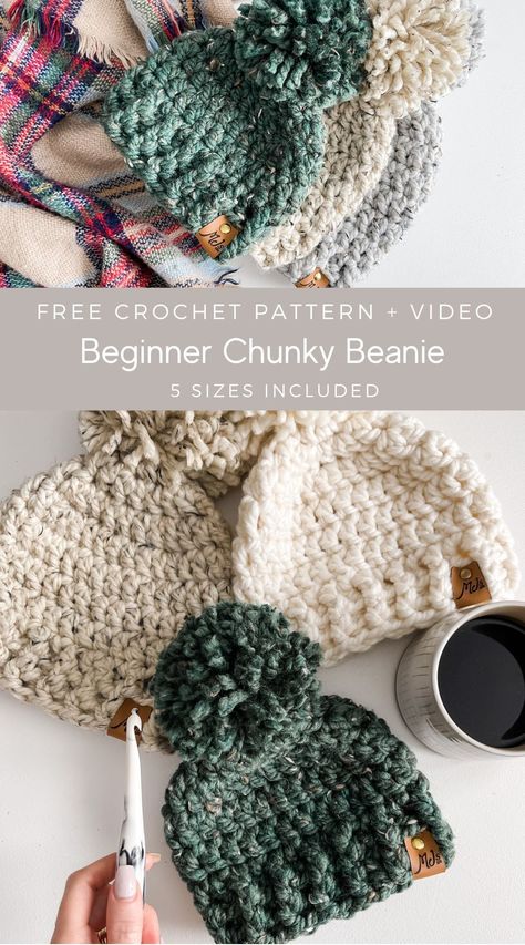 Crochet Hat Blanket Yarn, Newborn Chunky Crochet Hat, Best Yarn For Crochet Hats, Beginner Crochet Projects Bulky Yarn, Quick Hat Crochet Pattern, Chenille Beanie Crochet Pattern, Super Bulky Yarn Beanie Crochet Pattern, Blanket Yarn Hat Crochet Pattern, Crochet Patterns For Wool Yarn