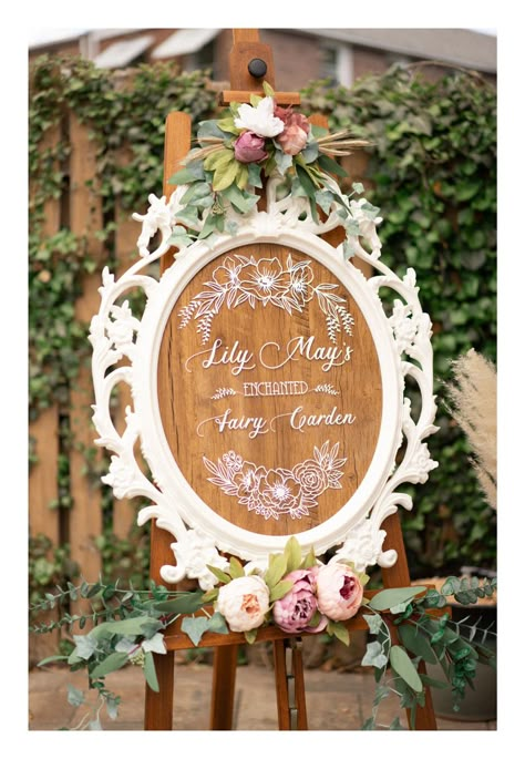 Welcome Fairy Signs, Fairy Welcome Signs, Fairy Birthday Welcome Sign, Pink Fairy Themed Party, Enchanting Birthday Party, Fairy First Birthday Sign, Fairy Tale First Birthday Party, My Fairy First Birthday Centerpieces, Fairy Garden Tablescape