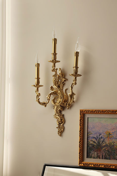 Superbly detailed and elegant Eighteenth century wall sconces. Individually hand cast in brass using the traditional “lost wax” method, reflecting traditional craftsmanship and quality. Wall lamps from Radilum are perfectly suitable for many styles of home decoration. Antique Doorknob, Howls Moving Castle Wallpaper, Castle Wallpaper, Coquette Decor, Victorian Room, Brass Wall Sconces, Howls Moving, Point Light, Neo Classic