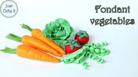 Fondant Vegetables, Vegetable Garden Cake, Kids Cake Toppers, Vegetable Cake, Cake In A Can, Garden Cakes, Cake Topper Tutorial, Fondant Cake Toppers, Chocolate Fondant