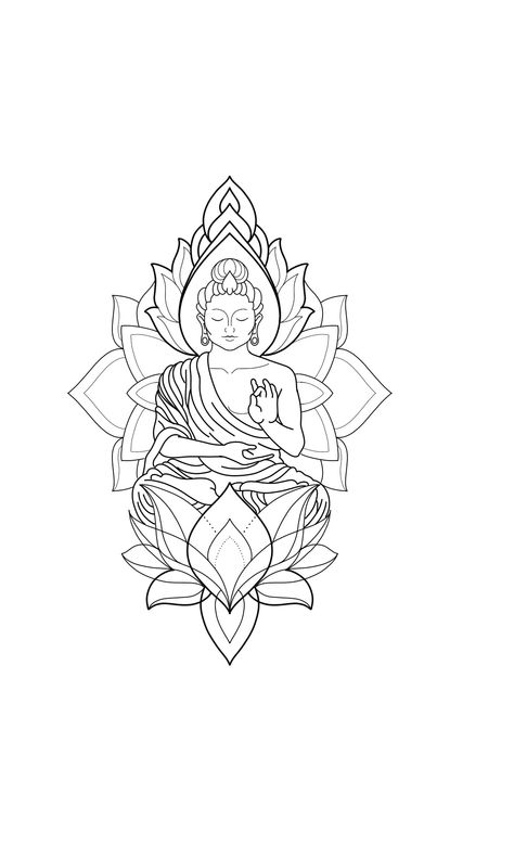 Buddha Outline Tattoo, Budda Drawings, Buddha Mandala, Buddha Outline, Buddism Tattoo Ideas, Buddha Mandala Tattoo, Simple Tattoo Stencils, Buddha Lotus Tattoo, Simple Mandala Tattoo