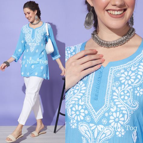 Chikankari Outfits, Short Kurta For Women, Kurta Top, Chikankari Embroidery, Kurta For Women, Short Kurta, Short Kurti, Simple Kurti Designs, Dress Book