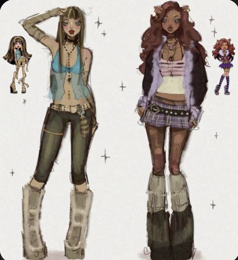 Oc Drawing Outfits, Monster High Doll Drawing, Monster High Characters Design, Monster High Outfits Drawings, How To Draw Monster High, Monster High Characters Outfits, Monster High Style Clothes, Clawdeen Drawing, Monster High Art Style