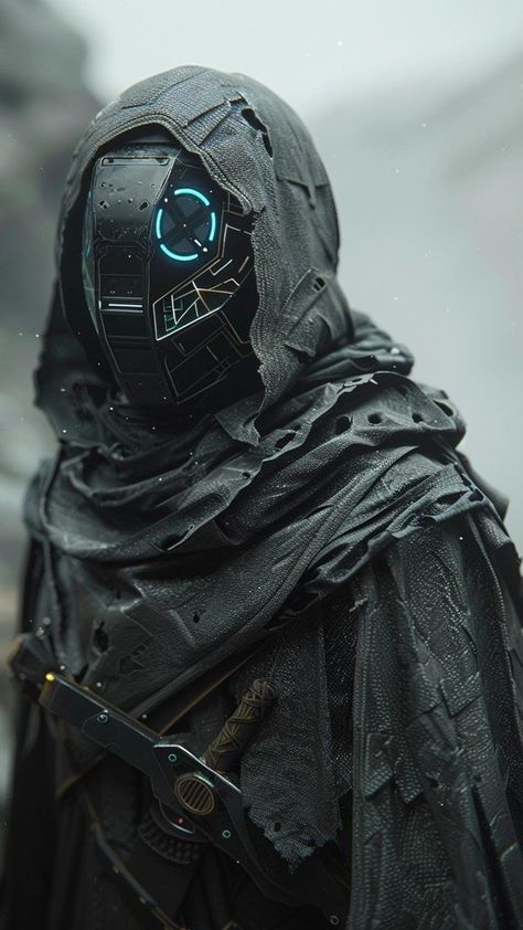 Cyberpunk Weaponsmith, Robotic Soldier, Apocalypse Clothes, Cyberpunk Masks, Sci Fi Mask, Mandalorian Jedi, Apocalypse Clothing, Space Armor, Future Human