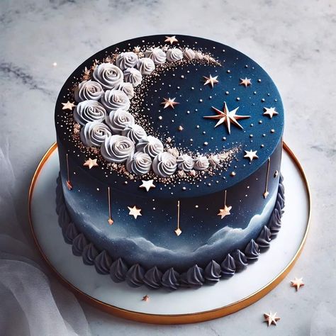 Star And Moon Cake, Moon Birthday Cake, Simple Birthday Cake Designs, Witch Cake, Moon Birthday, Galaxy Cake, Old Souls, Simple Cake Designs, Birthday Cakes For Men