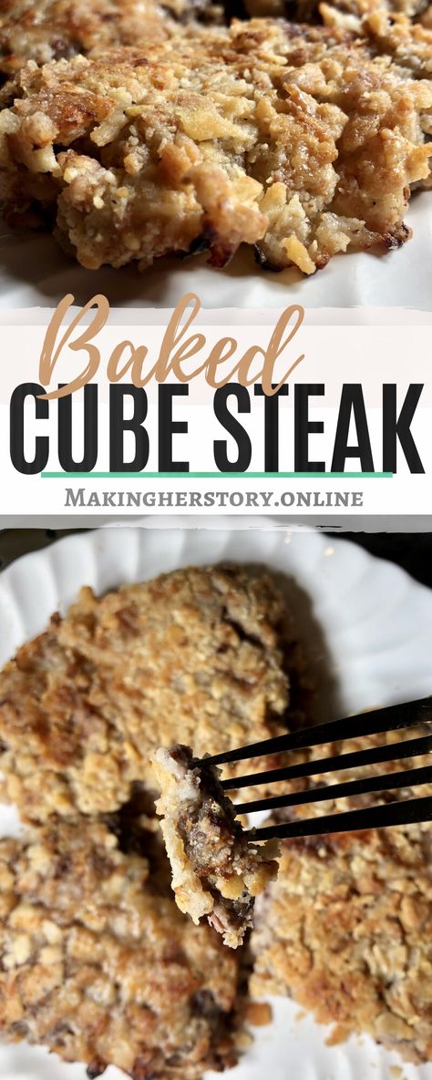 Baked cube steak with a crispy buttery crust that is full of flavor. Baked Country Fried Steak, Baked Cube Steak Recipes Ovens, Oven Cubed Steak Recipes, Oven Cube Steak, Baked Cubed Steak, Pork Cube Steak, Pork Cube Steak Recipes, Pork Cube Steaks, Beef Cubed Steak