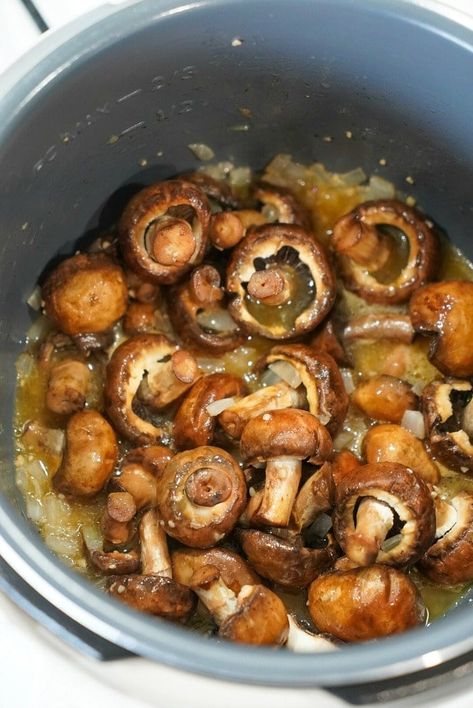 Instant Pot mushrooms you can make in just 10 minutes! Our favorite side dish served with chicken or beef comes out perfect every time with butter. Instant Pot Veggies, Easy Pressure Cooker Recipes, Mushrooms And Onions, Healty Dinner, Healthy Vegetable Recipes, How To Cook Mushrooms, Instapot Recipes, Instant Pot Pressure Cooker, Favorite Side Dish