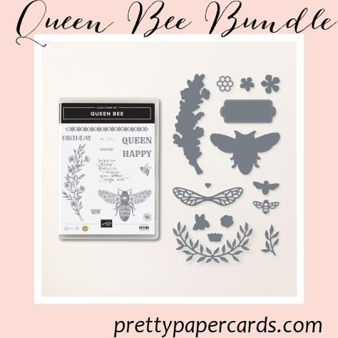 Queen Bee Birthday! - Pretty Paper Cards Stamping Up Queen Bee Cards, Queen Bee Design, Stampin Up Queen Bee, Stampin Up Queen Bee Bundle, Queen Bee Svg, Bee Stamp, Crafters Companion Bee-youtiful Cards, Handmade Thank You Cards, Album Diy