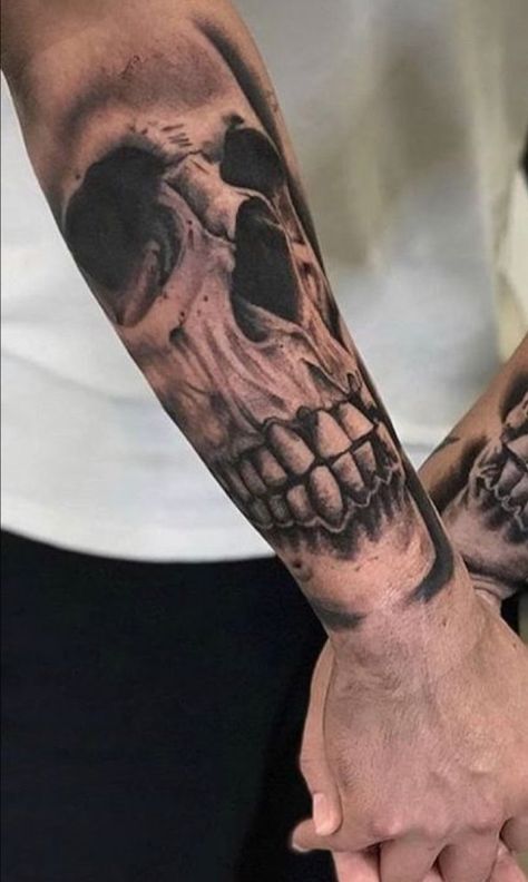 Mens Skull Tattoo, Hahaha Tattoo, Realistic Skull Tattoo Design, Skull Arm Tattoo, Skull Tattoos For Men, Day Of The Dead Tattoo, Candy Skull Tattoo, Skeleton Tattoo, Filigree Tattoo